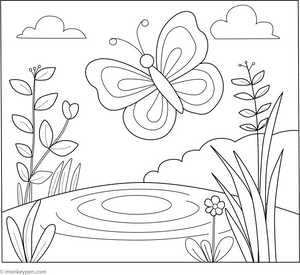 Butterfly by the Pond Coloring Page – fun and educational printable for children