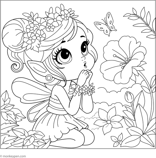 Fairy in Flower Garden Coloring Page