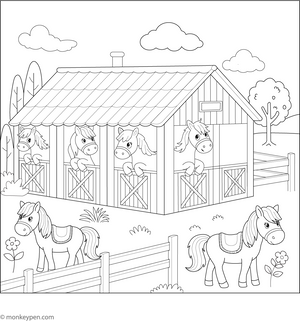 Horse Stable Coloring Page – fun and educational printable for children