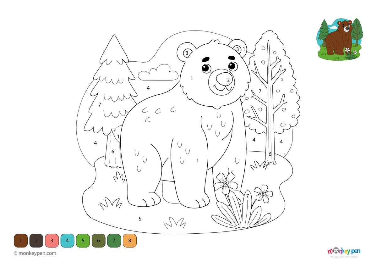 Bear Color by Number – PDF Download for Toddlers' Learning