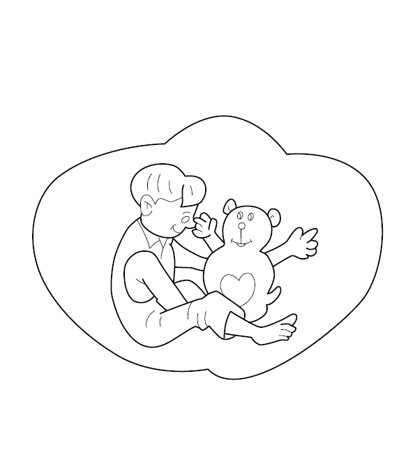 Boy Playing with Teddy Coloring Picture