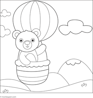 Bear in a Hot Air Balloon Coloring Page