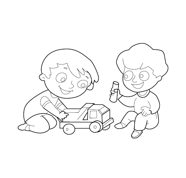 Children Playing Games Coloring Picture
