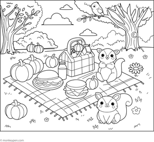 Autumn Fall Picnic Coloring Page