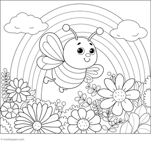 Bees and Rainbow Coloring Page