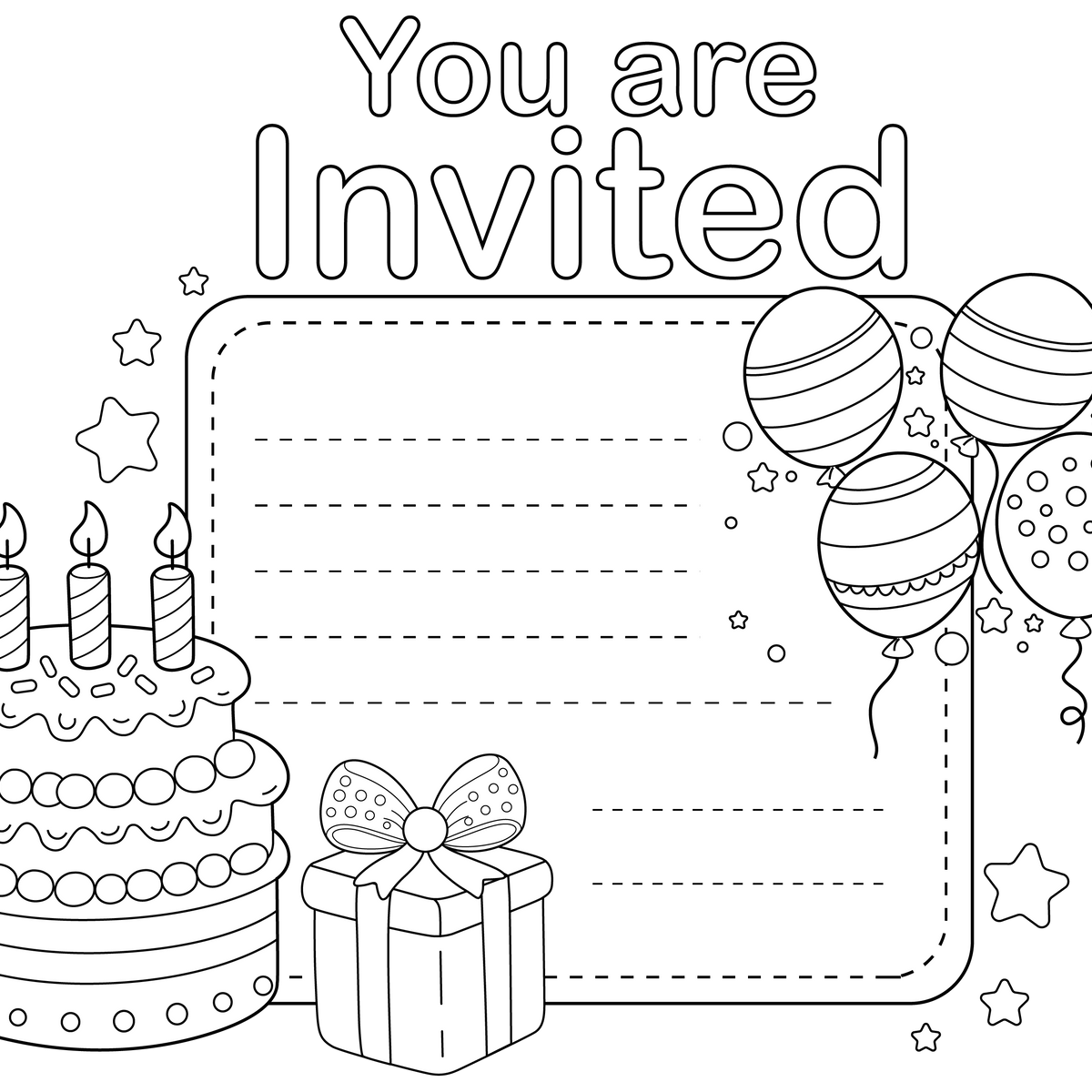 Coloring Page Birthday Invitation
