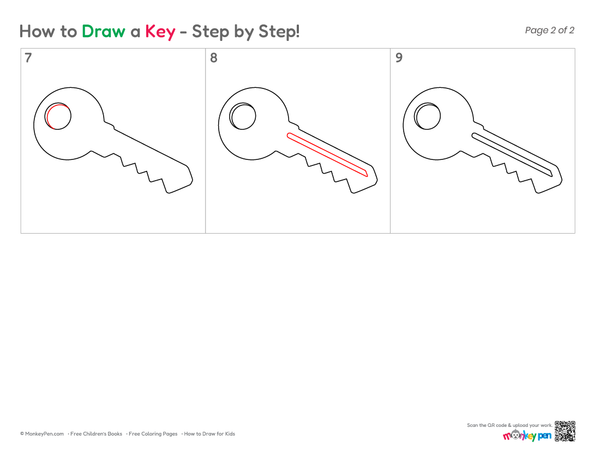 Easy key outline drawing for children's art and coloring pages.