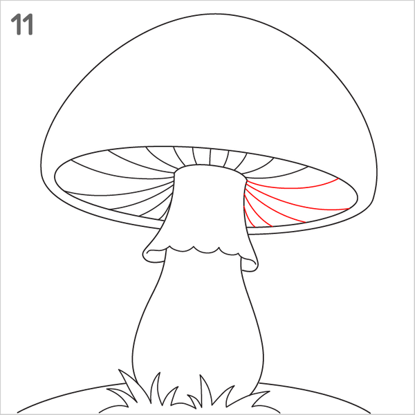 Basic mushroom drawing showing stem, cap, and decorative spots.