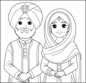 Sikh Couple Costume Coloring Page – fun and educational printable for children