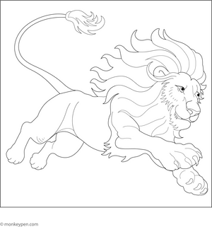 Lion in Action Coloring Page