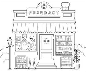 Pharmacy coloring page – fun and educational printable for children