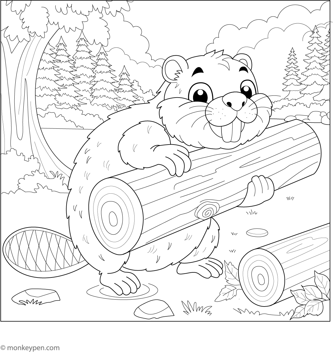 Color A Log Beaver Arranging Log Coloring Page