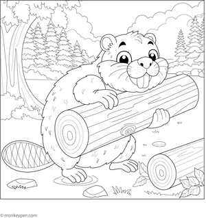 Beaver Arranging Log Coloring Page