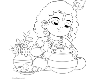 Krishna Eating Butter Coloring Page – fun and educational printable for children