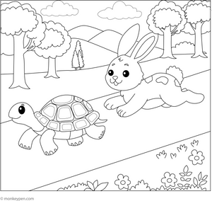 Rabbit and Tortoise Race Coloring Page