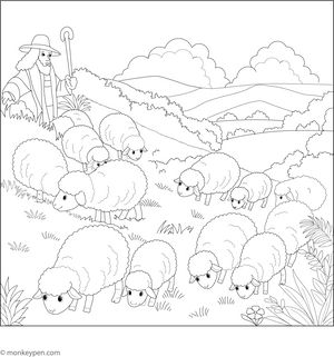 Sheep Grazing Coloring Page