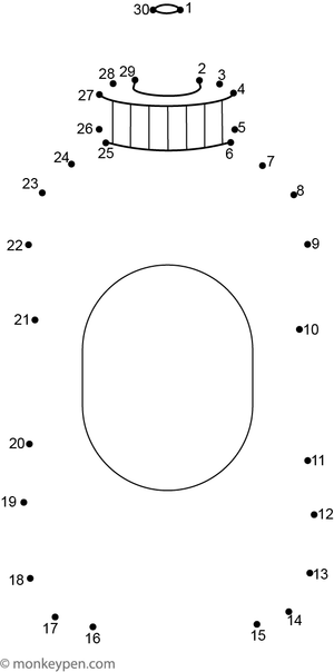 Educational dot-to-dot worksheet of a cartoon bottle for children to connect and color.