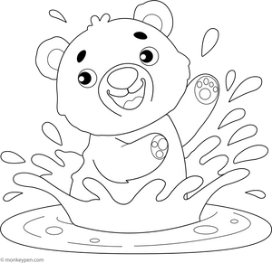 Bear Playing in the Mud Puddle Coloring Page
