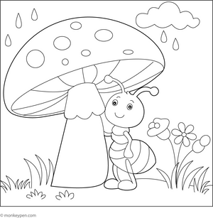 Ant and the Giant Mushroom Coloring Page