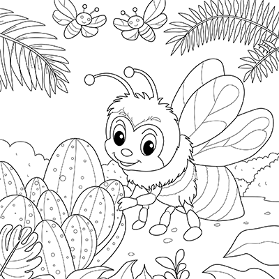 Bee Exploring Tropical Garden Coloring Page | Free Coloring Pages