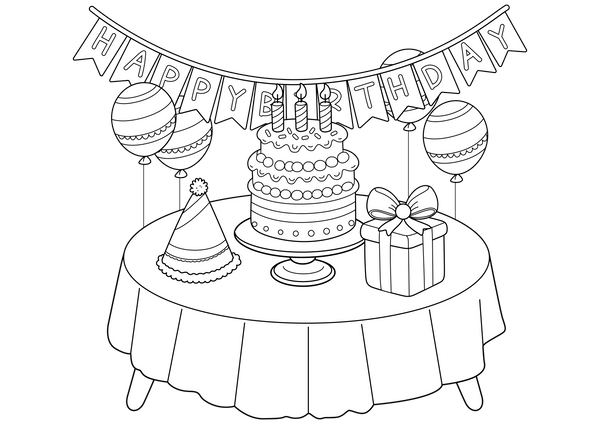 Party Table coloring page – fun and educational printable for children