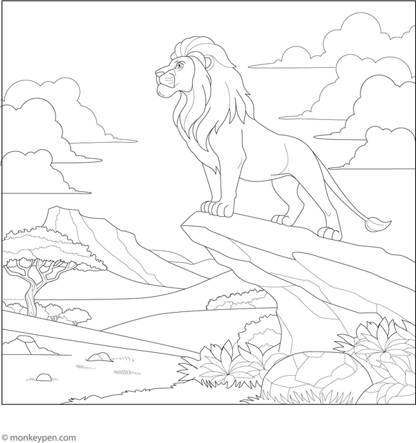 Lion’s Pride Rock Coloring Page