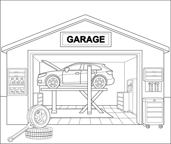 Garage coloring page – fun and educational printable for children