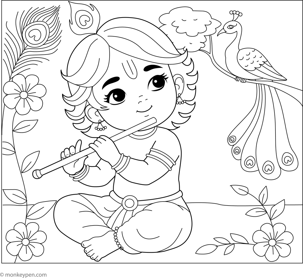 Free Lord Krishna Coloring Book PDF - Printable