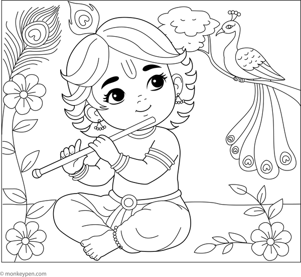 Adorable Krishna Coloring Page – fun and educational printable for children