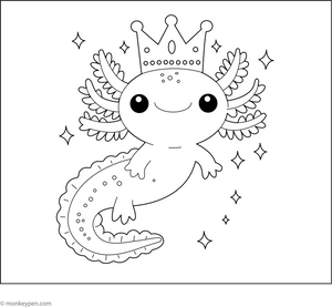 Axolotl Wearing Crown Coloring Page – fun and educational printable for children