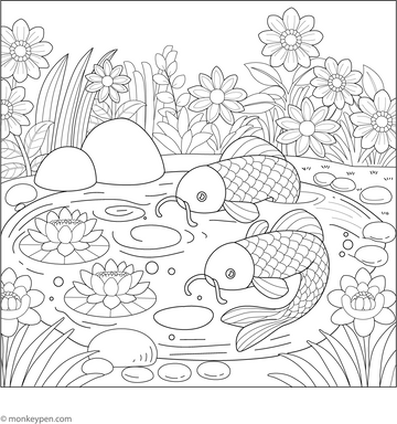 Free Printable Koi Pond Coloring Page – Fun for Kids