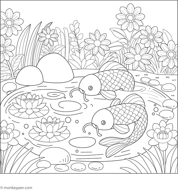 Koi Pond Coloring Page