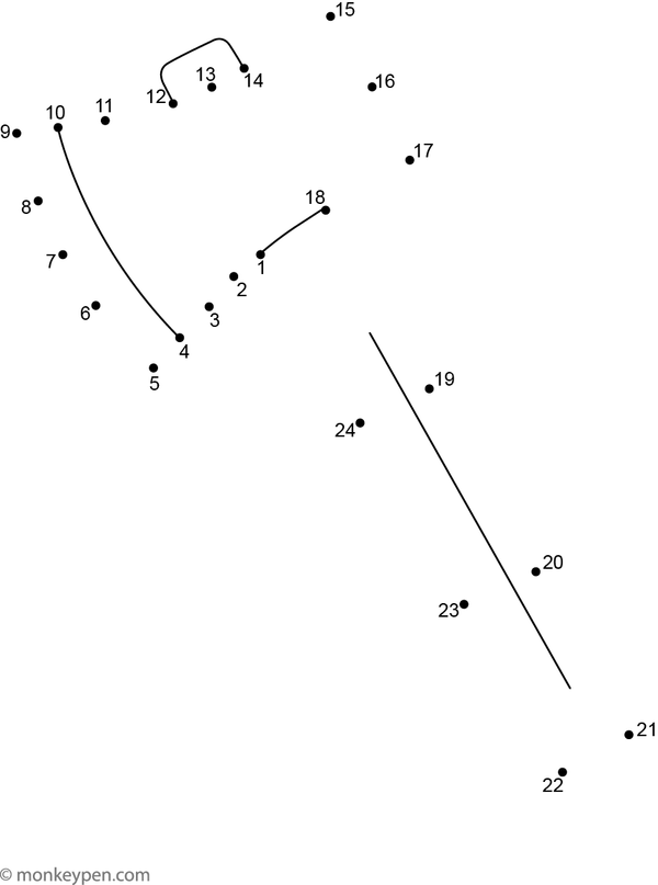 Free printable axe dot-to-dot PDF for kids. An interactive tool-themed activity to practice sequencing and coloring skills.