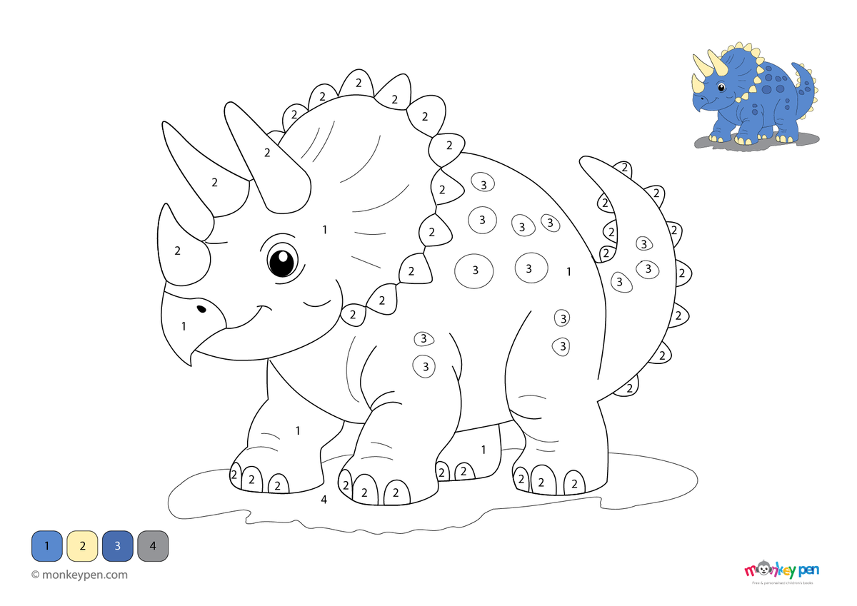 Triceratops Color by Number – Free Printable for Kids