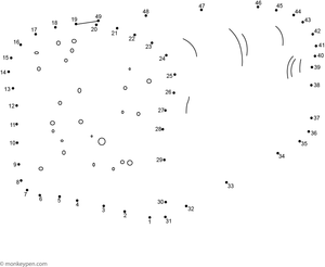 Child-friendly dot-to-dot activity showing a cartoon loaf of bread with textured crust for children to connect and color.