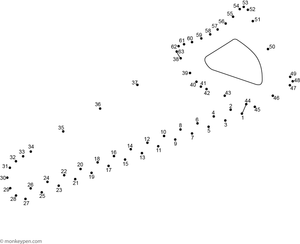 Child-friendly dot-to-dot worksheet featuring a cartoon hack saw with handle and blade for connecting and coloring.