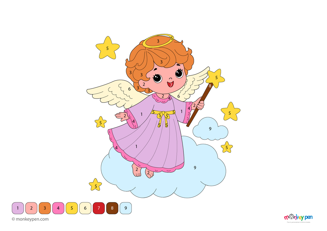 Angel With Color Angel with a Magic Wand Color by Number – Coloring Page Download