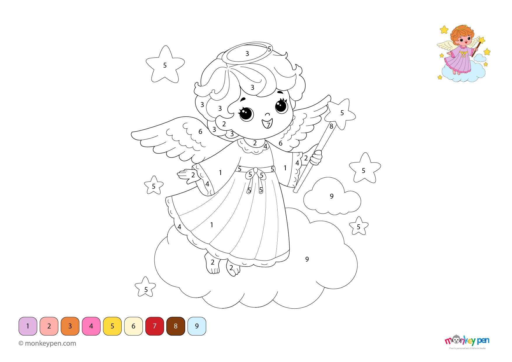 Angel With Color Angel with a Magic Wand Color by Number – Coloring Page Download