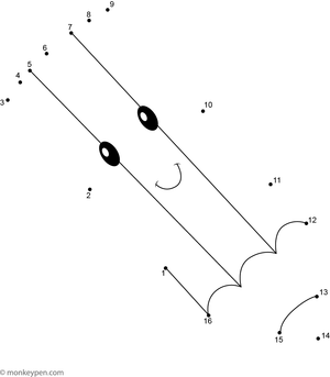 Child-friendly dot-to-dot worksheet showing a cartoon pencil with eraser, ready to be connected and colored.