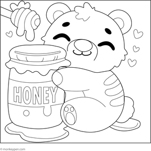 Bear Hugging a Honey Jar Coloring Page