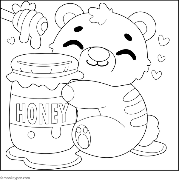 Bear Hugging a Honey Jar Coloring Page