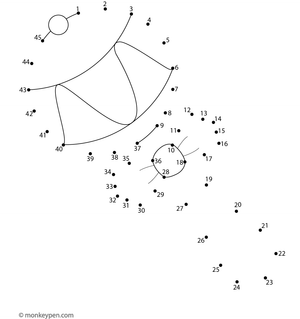 Simple dot-to-dot activity of a baby rattle for children to connect and color.