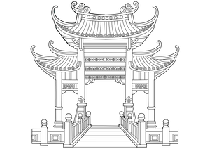 Chinese Gateway Drawing coloring page – fun and educational printable for children