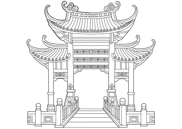 Chinese Gateway Drawing coloring page – fun and educational printable for children
