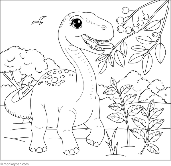 Diplodocus Eating Leaves Coloring Page