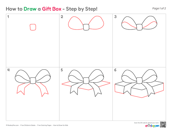 Easy gift box outline drawing for kids' art activities.