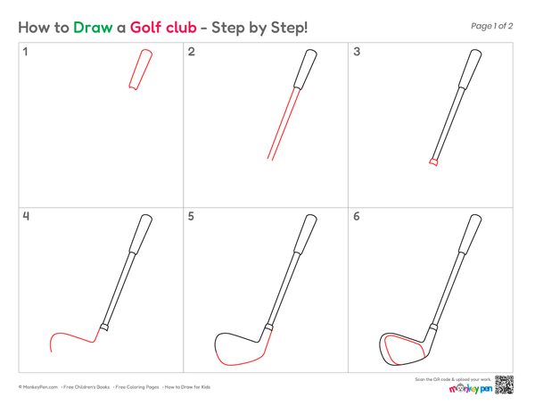 Golf club outline drawing for kids' art and coloring activities.
