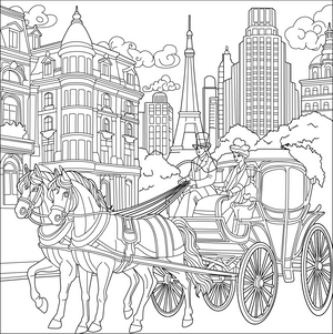 Horse Carriages coloring page – transportation-themed printable for kids