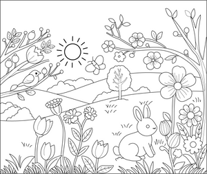 Field Spring For Coloring Spring Coloring Page in PDF Format