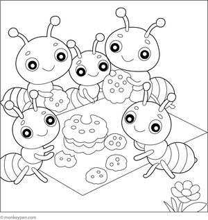 Ants Having Tiny Feast Coloring Page